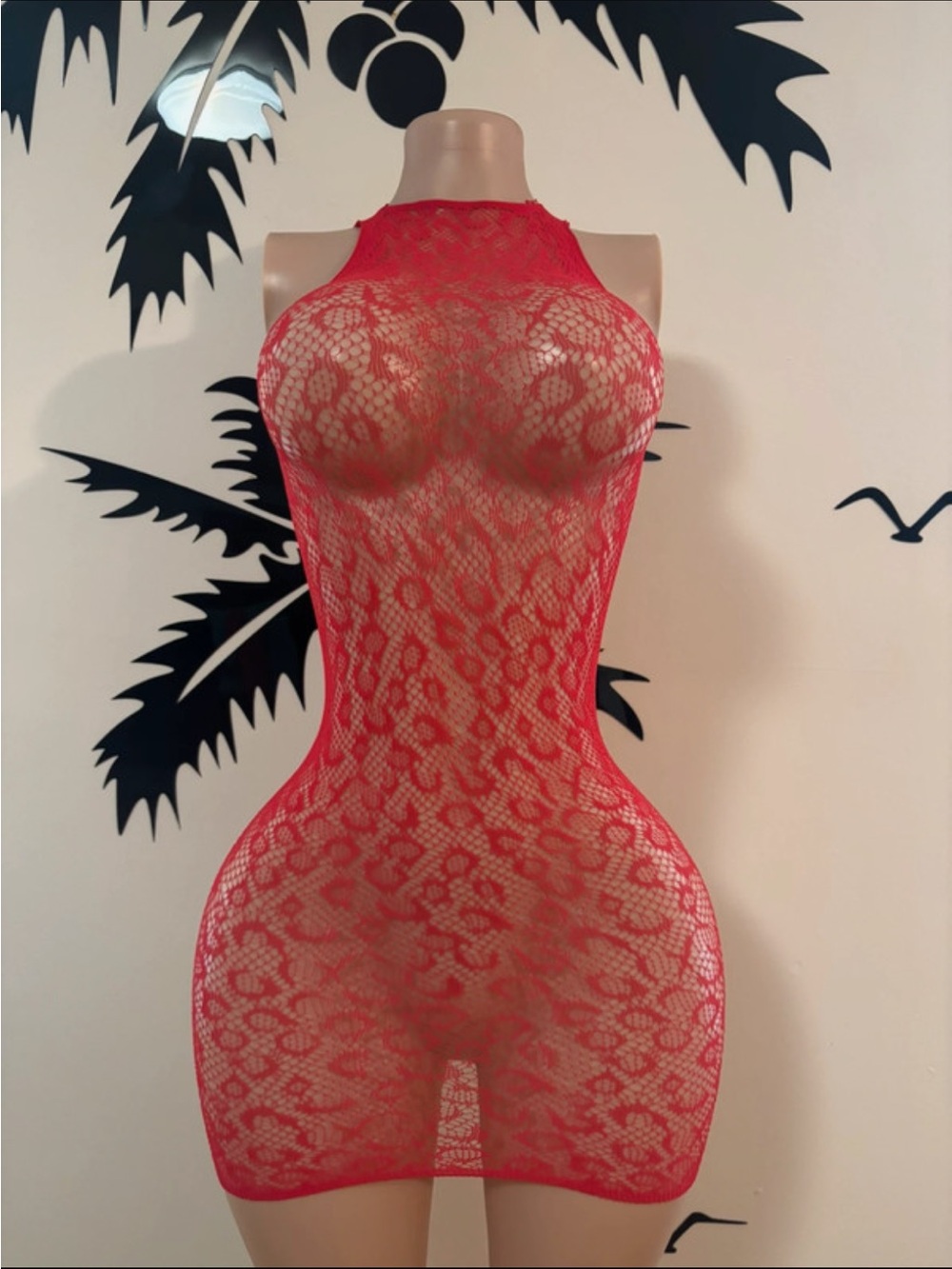 Red Lace Sleeveless Sheer Bodycon Chemise - Women Intimates
